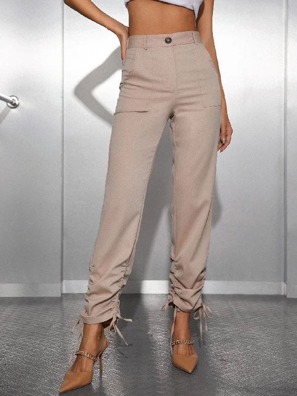 Elegant Plain Zipper High Waist Long Women Pants Business