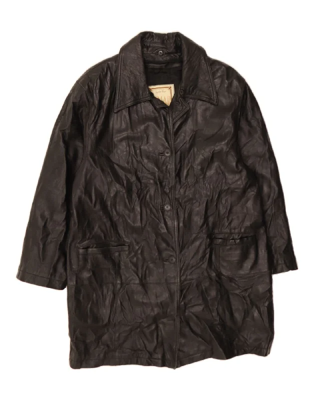 VINTAGE Womens Leather Coat UK 16 Large Black Leather Athletic Women's 