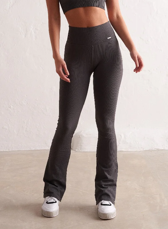 Shadow Grey Ribbed Seamless Flare Tights French