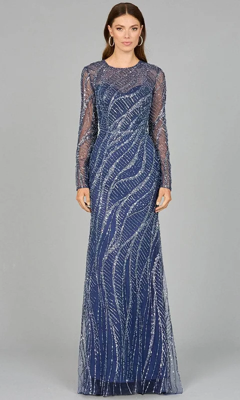 Lara Dresses 29039 - Swirl Beaded Long Sleeve Formal Dress Disco