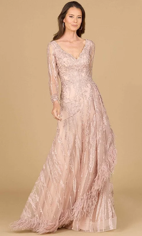 Lara Dresses 29133 - Deep V-Neck Lace Evening Gown Stylish Women's Neon