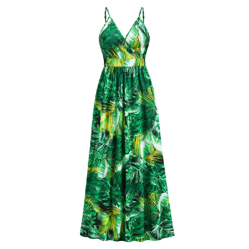 Sexy V-Neck Suspender Bohemian Print Long Dress Wholesale Dresses Compression