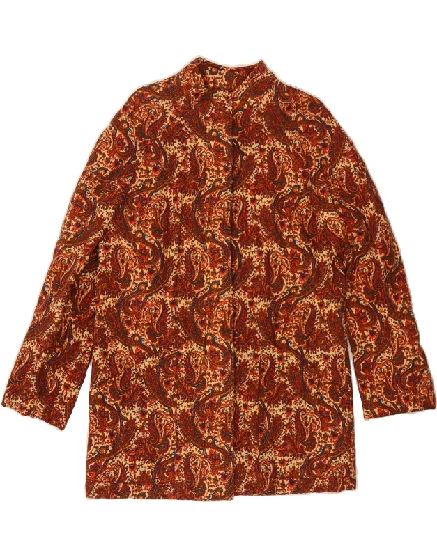 VINTAGE Womens Overcoat UK 14 Large Maroon Paisley Compression