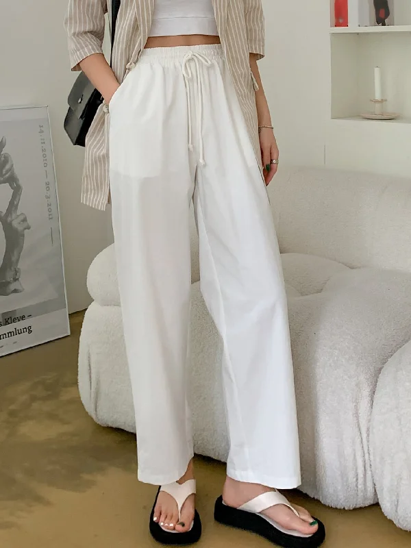 Casual Plain Drawstring Semi-Sheer High Waist Long Women Pants Bold Women's Statement Casual Plain Drawstring Semi-Sheer High Waist Long Women Pants Bold Women's Statement