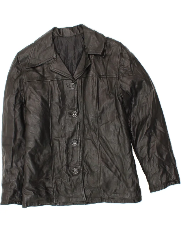 VINTAGE Womens Leather Jacket US 8 Medium Black Sleek Women's 