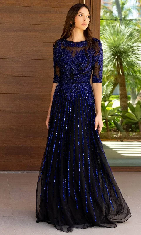 Primavera Couture 13120 - Quarter Sleeve Embellished Prom Gown Refined Women's 