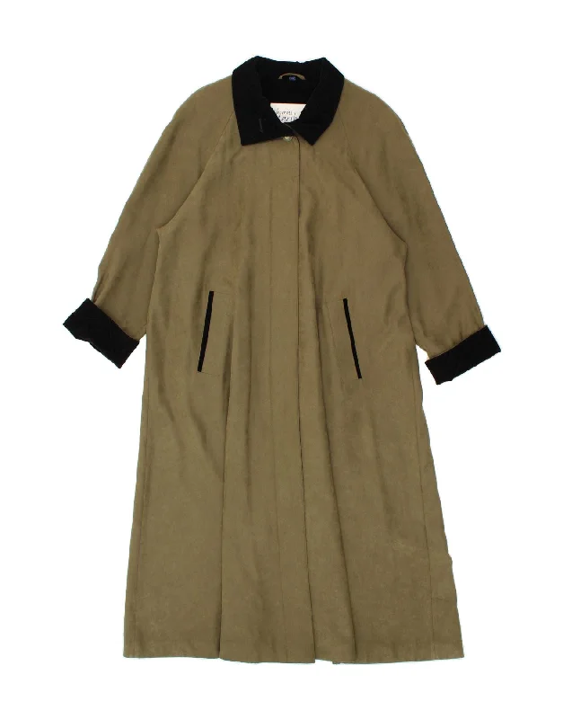 VINTAGE Womens Trench Coat UK 14 Medium Khaki Colourblock Polyester Vacation