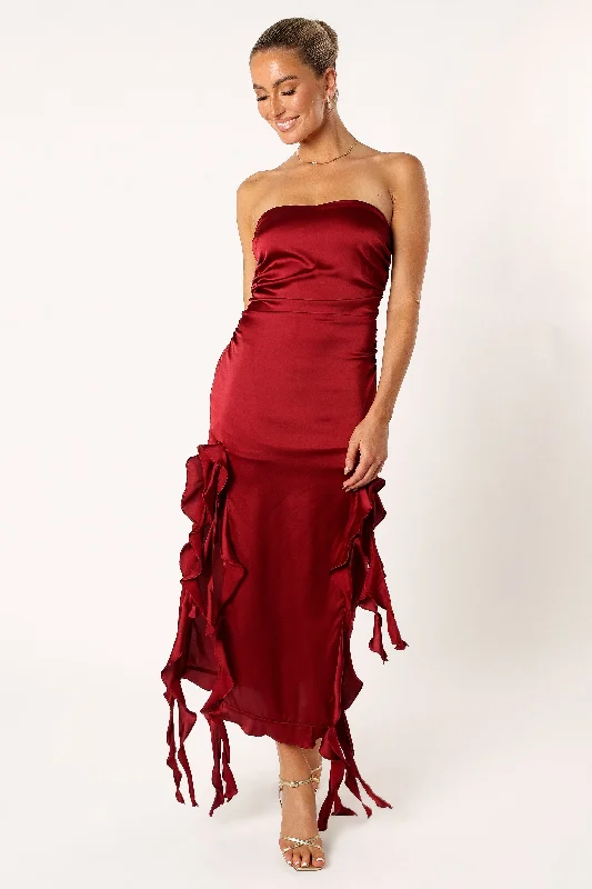 Lee Strapless Midi Dress - Wine Dynamic Women's High - energy