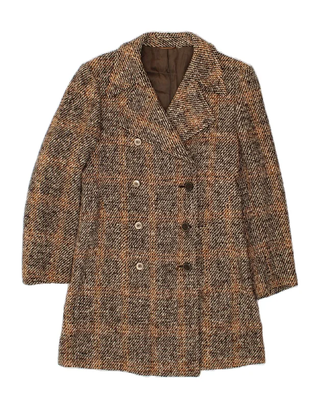 MOESSMER Womens Double Breasted Coat UK 14 Medium Brown Chevron Wool Hip Women's Urban MOESSMER Womens Double Breasted Coat UK 14 Medium Brown Chevron Wool Hip Women's Urban