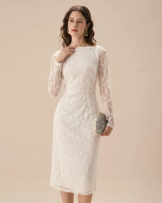 White Lace Boat Neck Slit Midi Dress Australian Beach