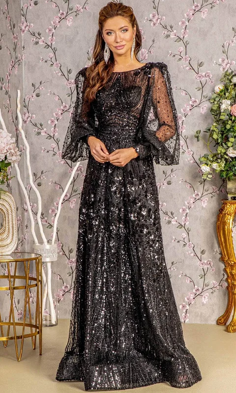 GLS by Gloria GL3497 - Illusion Puff Sleeves Evening Dress Earthy Women's 
