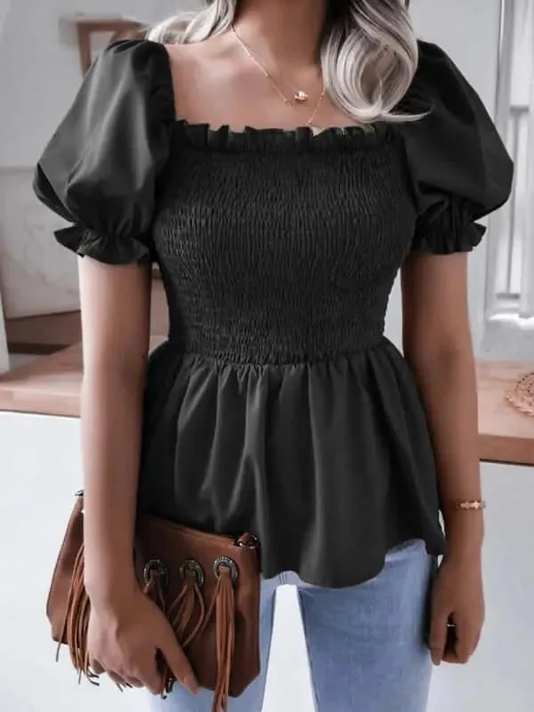Balloon Sleeves Ruffle Women Top Relaxed Women's Beachy