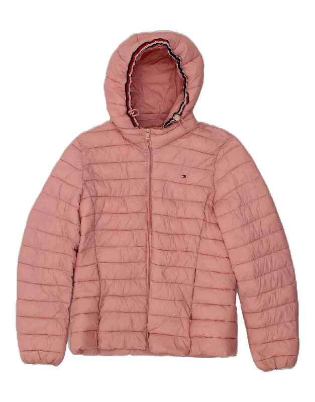 TOMMY HILFIGER Womens Hooded Padded Jacket UK 14 Medium Pink Nylon Earthy Women's 
