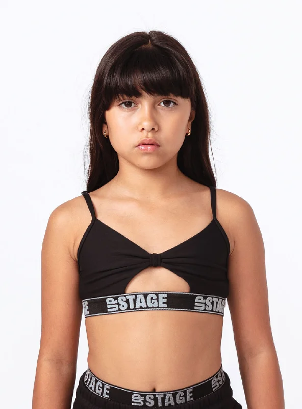 Girls Knot Stop Crop Top Black Feminine Women's Soft 