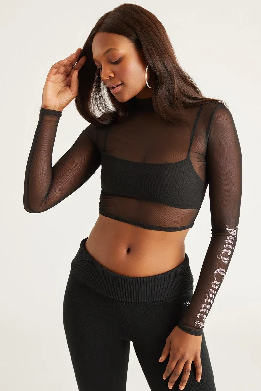 Small Bling Mesh Mockneck Top Feminine Women's Style 