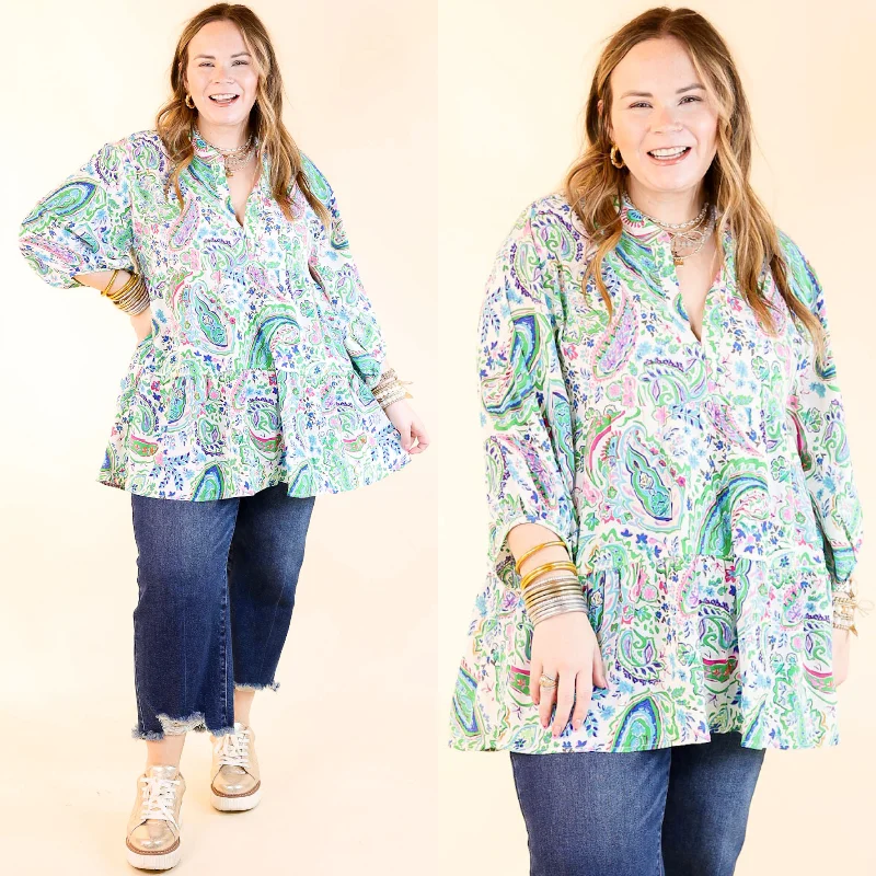 Meadow Melody Paisley Tiered Babydoll Top in Green Mix Edgy Women's Punk