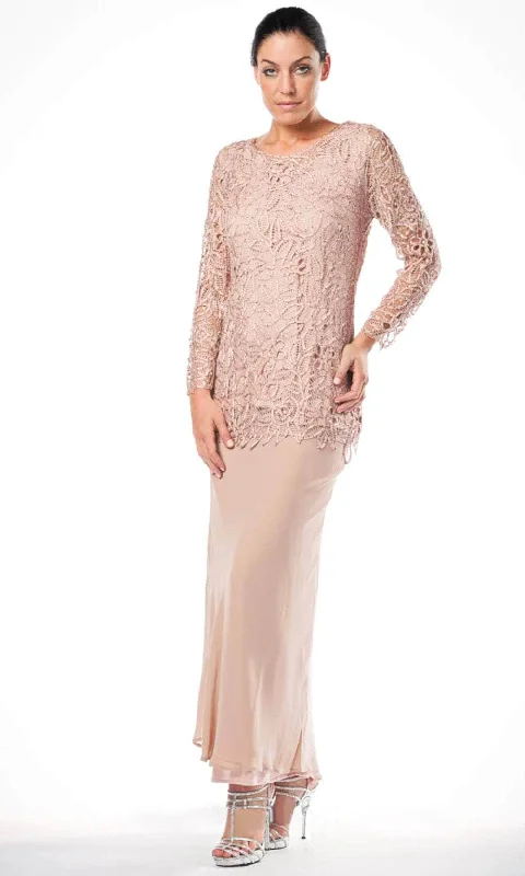 Soulmates C80704 - Crochet Beads Long Sleeve Tunic Skirt Mother Of Bride Dress Sophisticated Women's Soulmates C80704 - Crochet Beads Long Sleeve Tunic Skirt Mother Of Bride Dress Sophisticated Women's