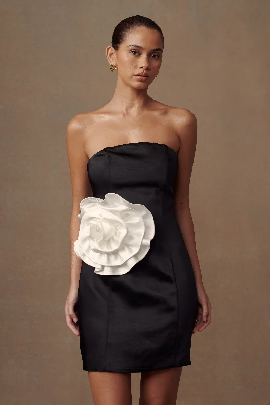 Bernadette Strapless Rose Mini Dress - Black Tough Women's Military - inspired