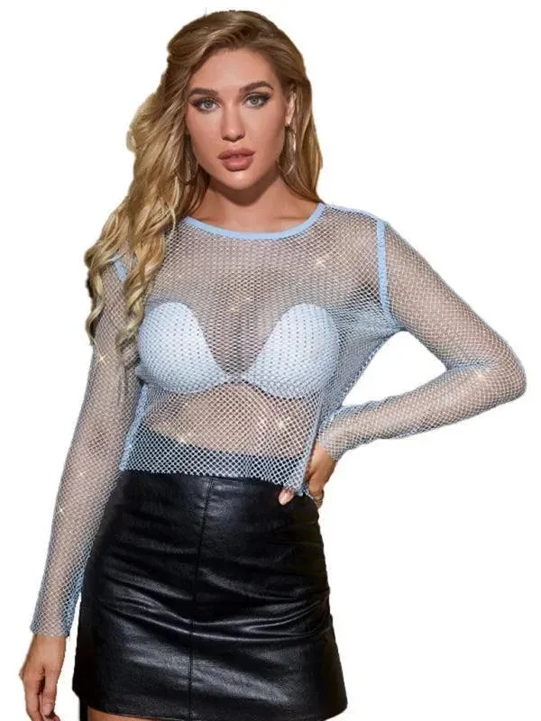 Embellish Sheer Fishnet Women Crop Top Unique Women's Upcycled