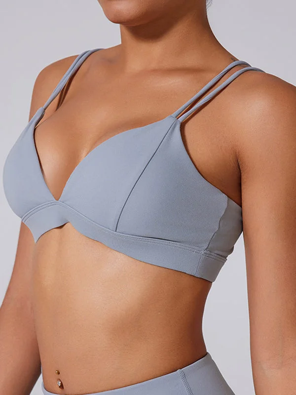 ZASUWA Female Deep V Cross Back Hollow Out Sports Bras Monochromatic Office Style