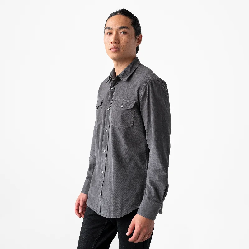 Men's Charcoal Corduroy Western Shirt Monochromatic Office Style