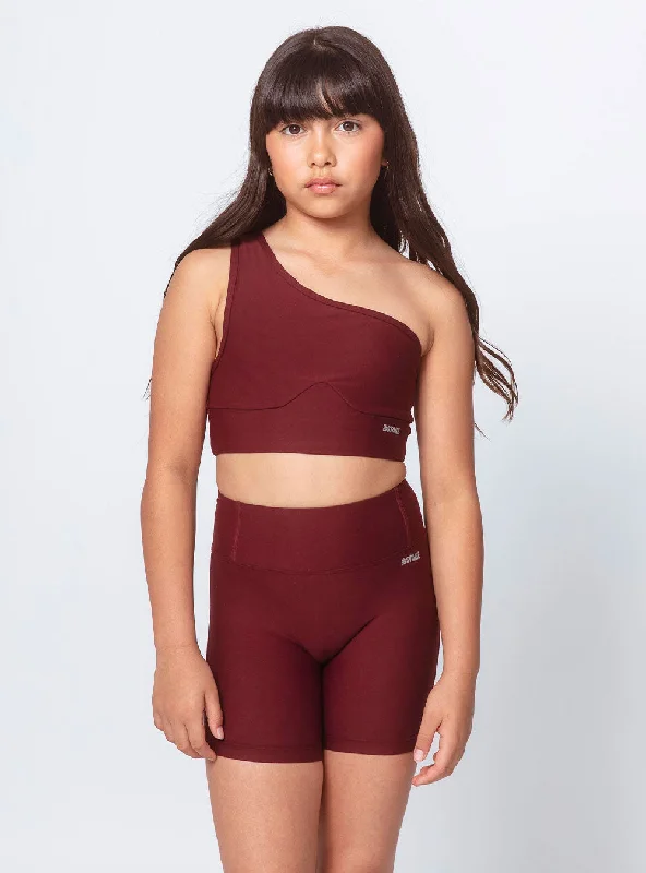 Girls Solo Shoulder Top Maroon Compression