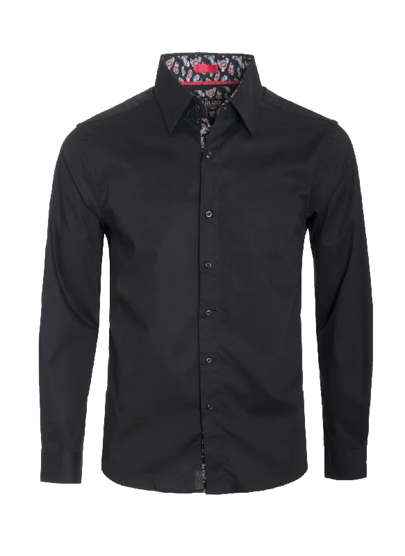 Black Solid Cotton-Stretch L/S Shirt (4030) Compression