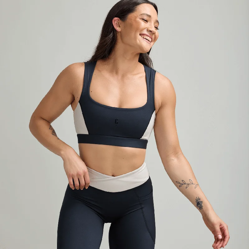 CLQ Flex Square Neck Bra - Black and Bone Sustainable Organic