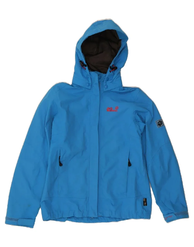 JACK WOLFSKIN Womens Hooded Windbreaker Jacket UK 12/14 Medium Blue Geometric
