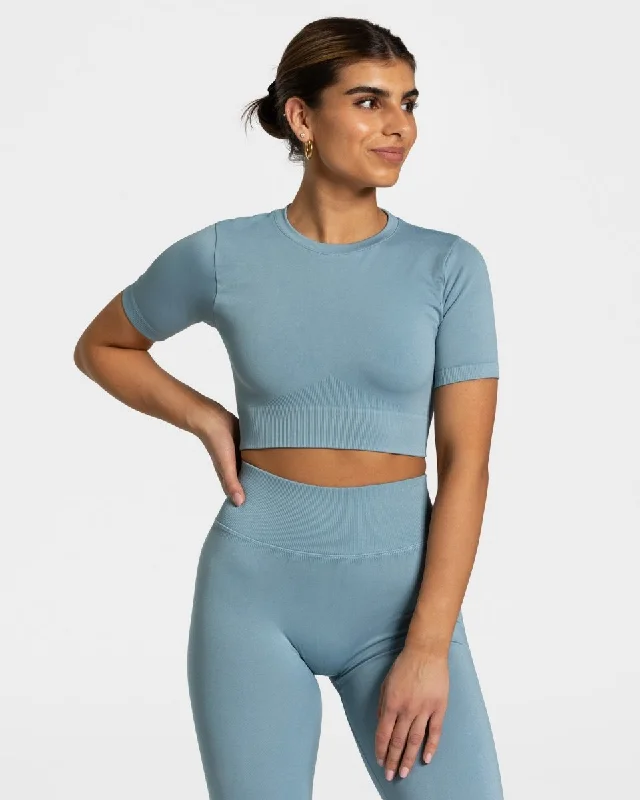 Sensation Crop Top "Stahlblau" Preppy Women's College