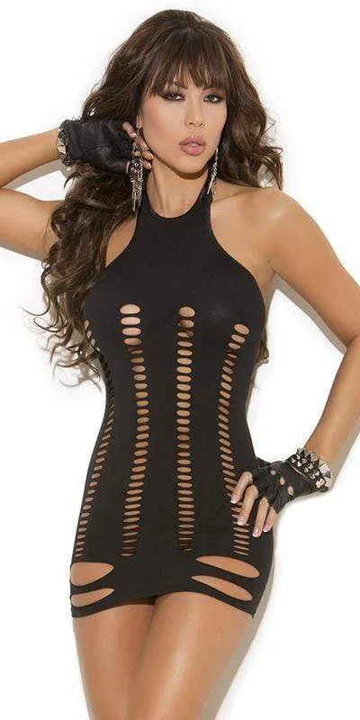 Sexy Big Mesh Hole Halterneck Tube Mini Dress Modern Women's 