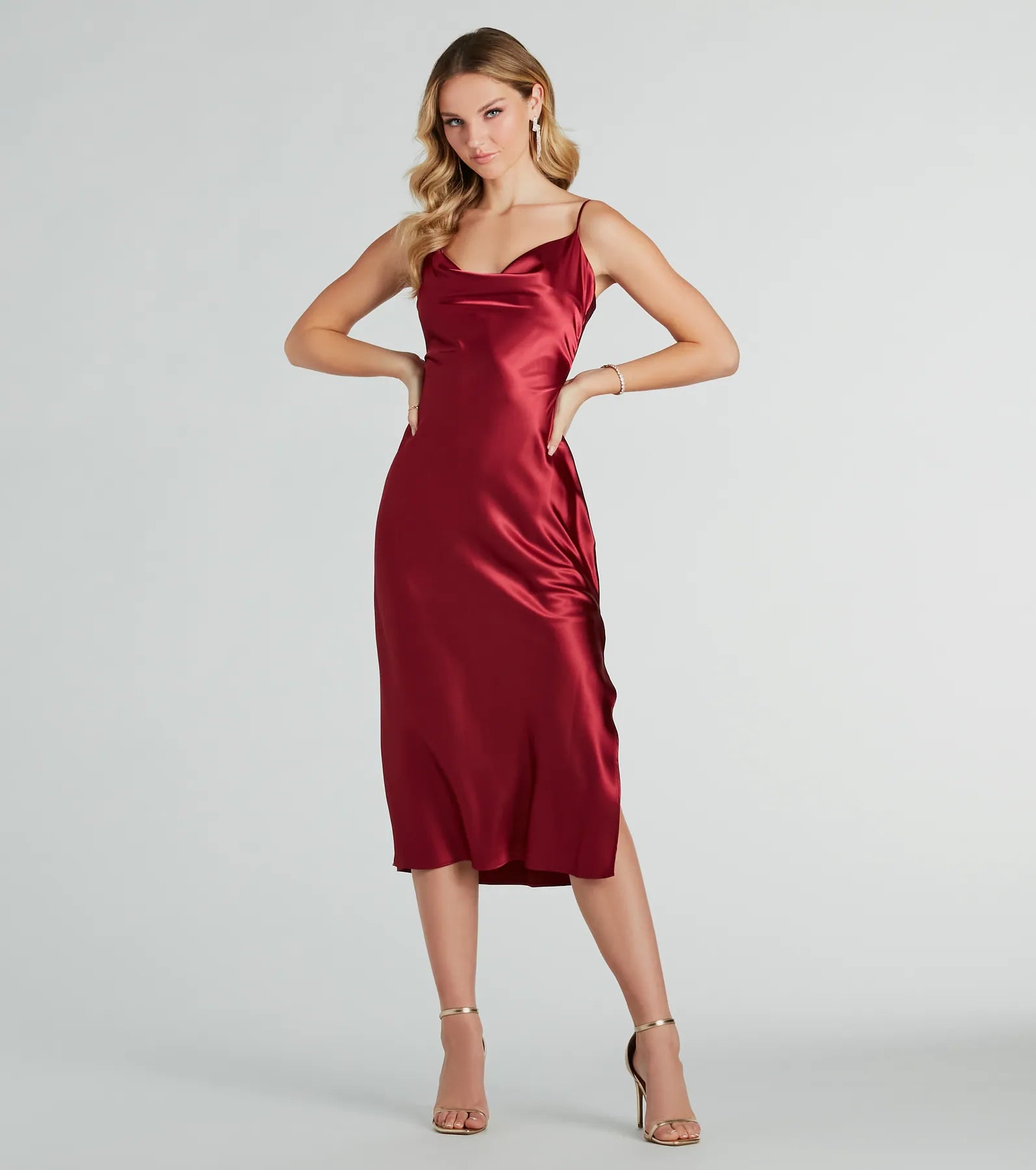 All The Elegance Satin Slip Midi Dress Relaxed Women's Beachy