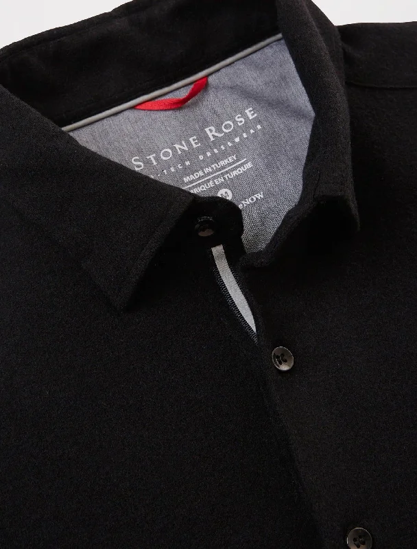 Black T-Series Solid Jersey Fleece Long Sleeve Shirt Sporty Women's Athleisure 