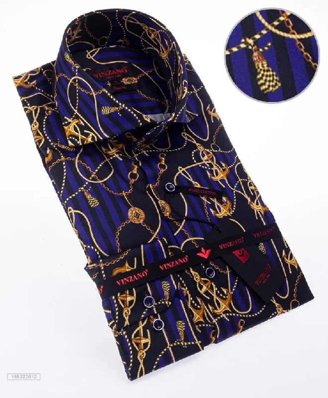 Long Sleeve designer Shirt abstract Navy Preppy Women's College