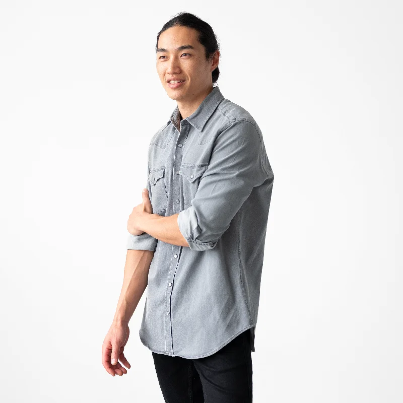 Men's Washed Gray Denim Frontier Shirt Trendy Women's 