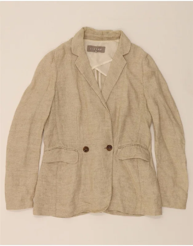 JIGSAW Womens Double Breasted Blazer Jacket UK 10 Small Beige Linen Hip Women's Urban JIGSAW Womens Double Breasted Blazer Jacket UK 10 Small Beige Linen Hip Women's Urban