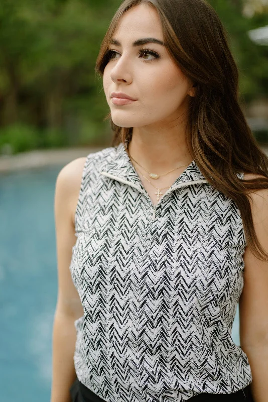 Lulu B Cream Zig-Zag Zip Top Relaxed Women's 