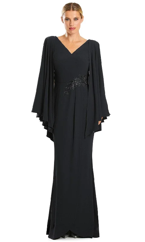 Alexander by Daymor 1854F23 - Pleated Cape Sleeve Column Long Dress Sporty Women's Tennis Alexander by Daymor 1854F23 - Pleated Cape Sleeve Column Long Dress Sporty Women's Tennis