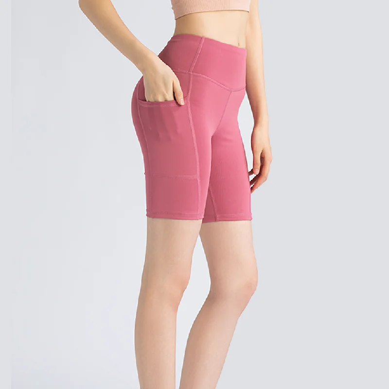 Yoga Shorts with Side Pocket Sleek Women's Metallic