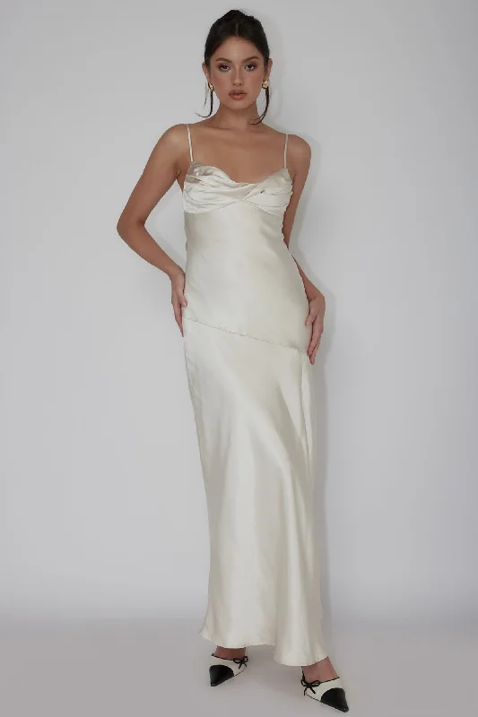 Amity Twist Bust Split Maxi Dress Champagne Sustainable Organic