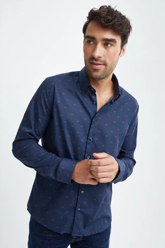 Navy Tiger Print Woven Shirt Edgy Women's Punk