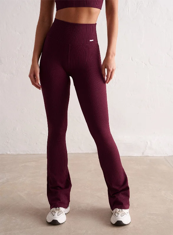 Bordeaux Ribbed Seamless Flare Tights Feminine Women's Style 