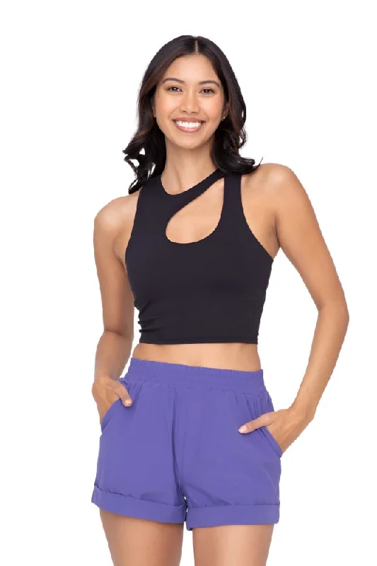 Mono B Venice Cut Cropped Bra Top AT6381 Black Sophisticated Women's Tailored
