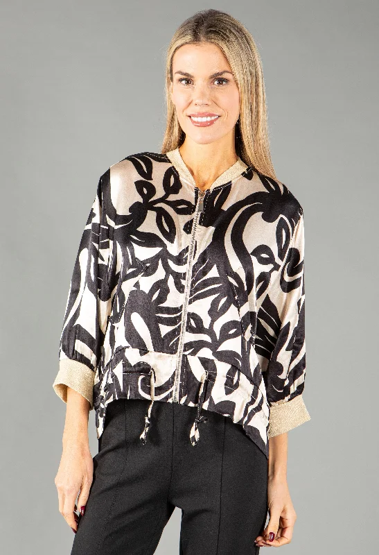 Swirl Print Satin Zip Up Jacket Confident Women's Power