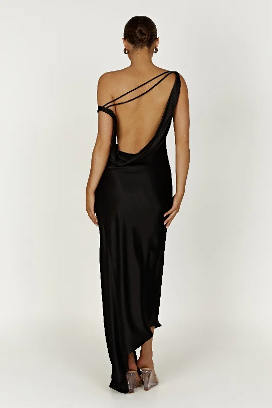 Yvette Slip Maxi Dress With Asymmetrical Hem - Black Trendy Women's 