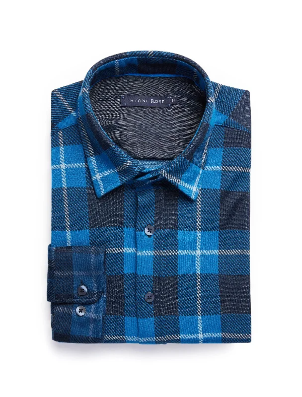 Navy Dip Dyed Jacquard Knit Shirt Cool Women's Distressed
