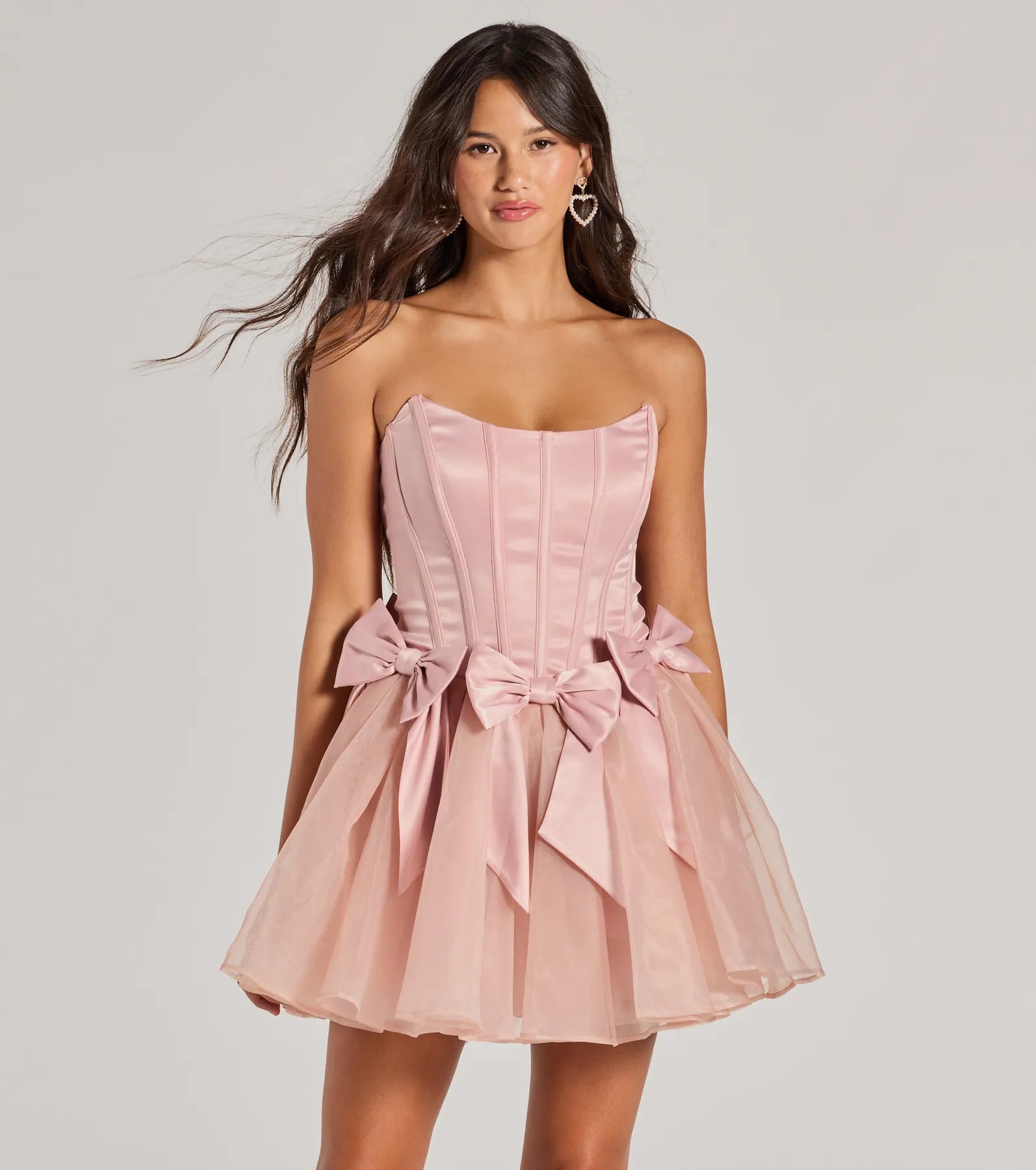 Jaimie Strapless Corset Bow A-Line Party Dress Classic Women's Pin - striped
