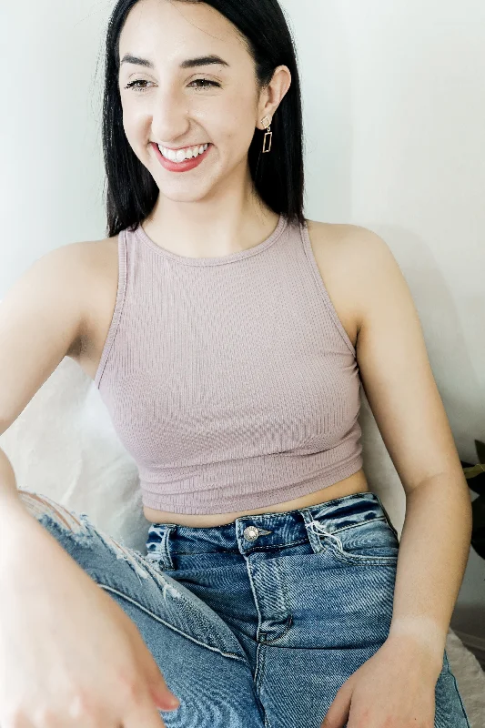 Heather Ribbed Mauve Tank Top Cozy Women's Sherpa - lined