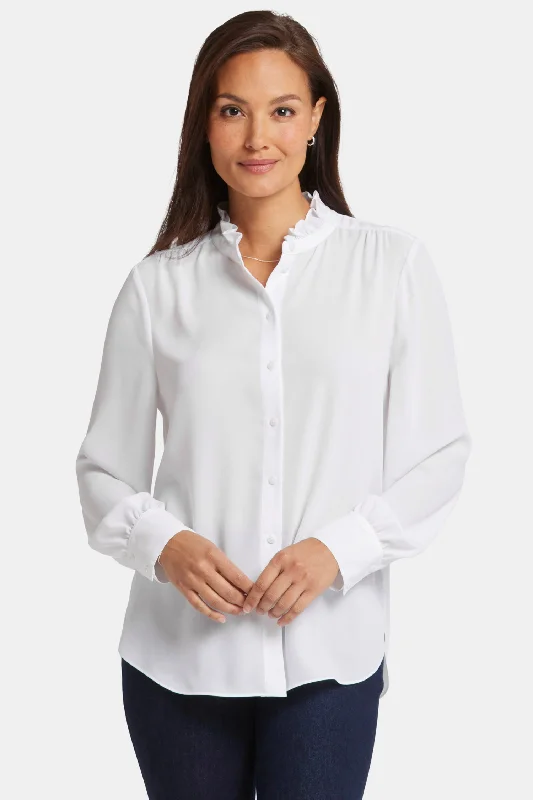 Ruffle Neck Blouse - Optic White Trendy Women's 