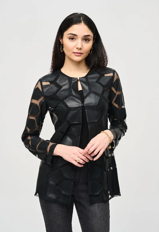 Geometric Pattern Dual Fabric Jacket Hip Women's Retro
